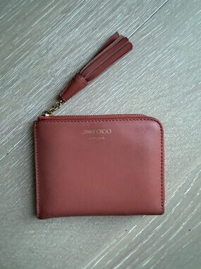 Jimmy Choo Leather Zip Wallet in Terracotta Red with Tassel